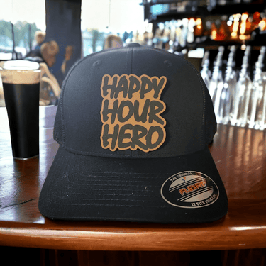 Happy Hour Hero Leather Patch Trucker Hat - Trucker Hat - Charm and Char